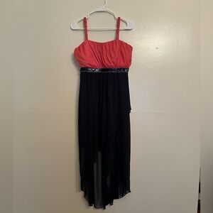 Orange and black sparkly cocktail dress